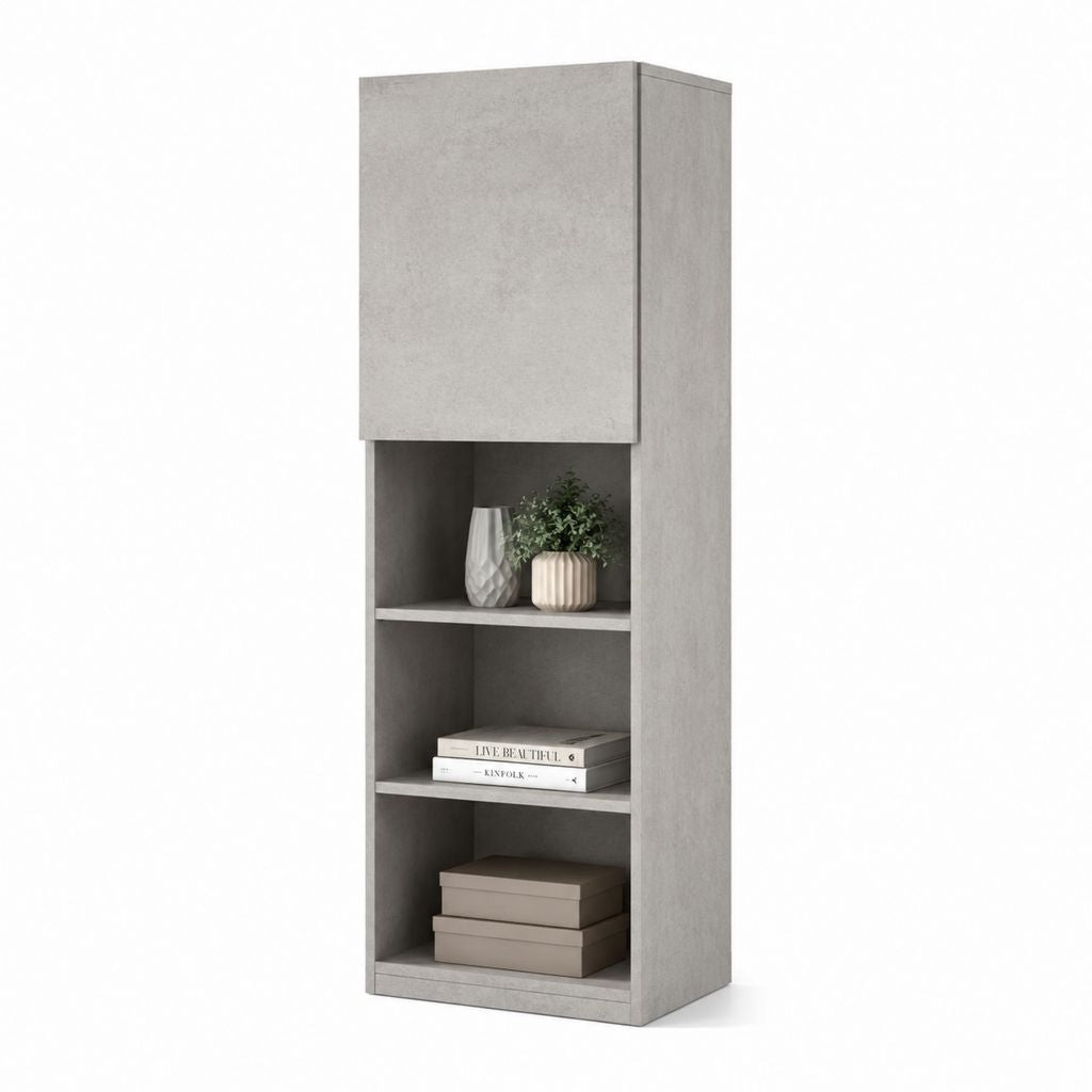 Colonne de rangement gris béton en panneau de particules avec porte et 3 niches 40 x 30 x 150 cm