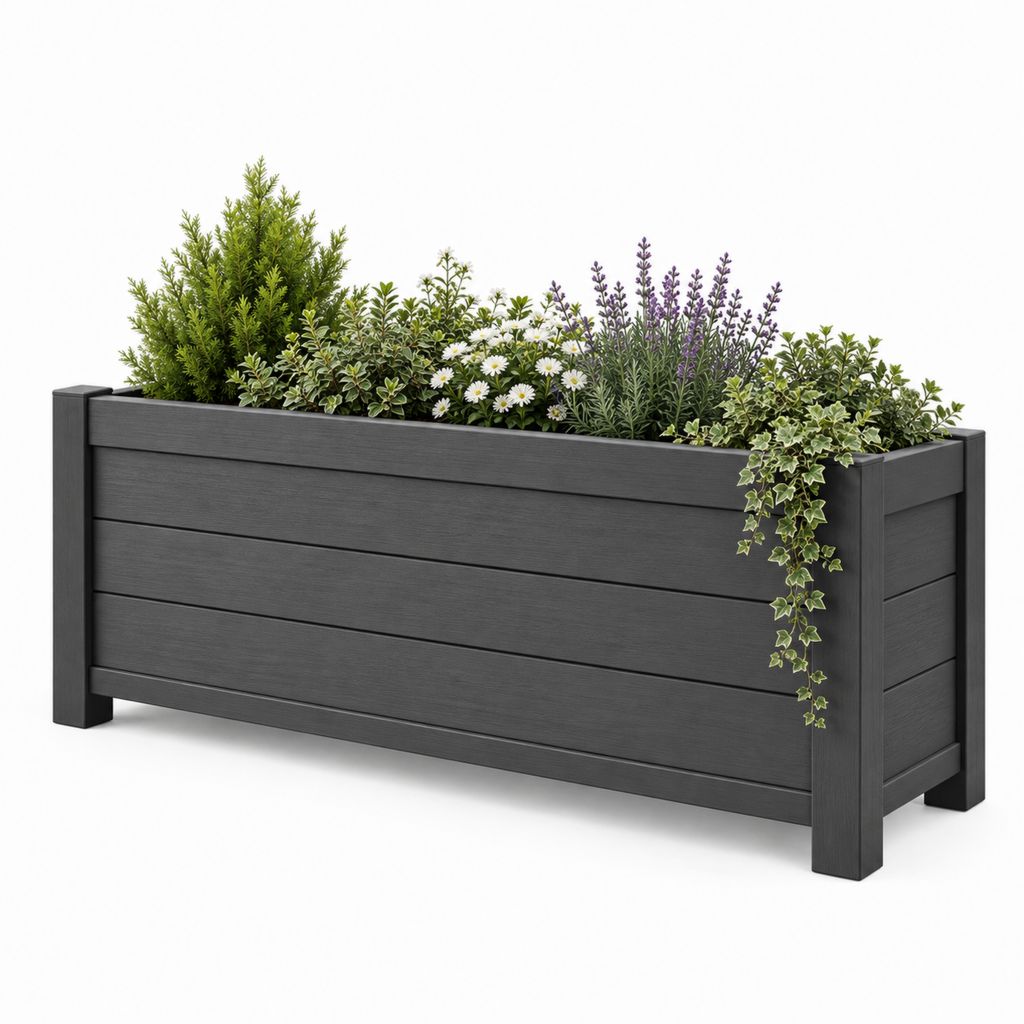 Jardinière surélevée rectangulaire anthracite en composite WPC 120 x 40 x 60 cm