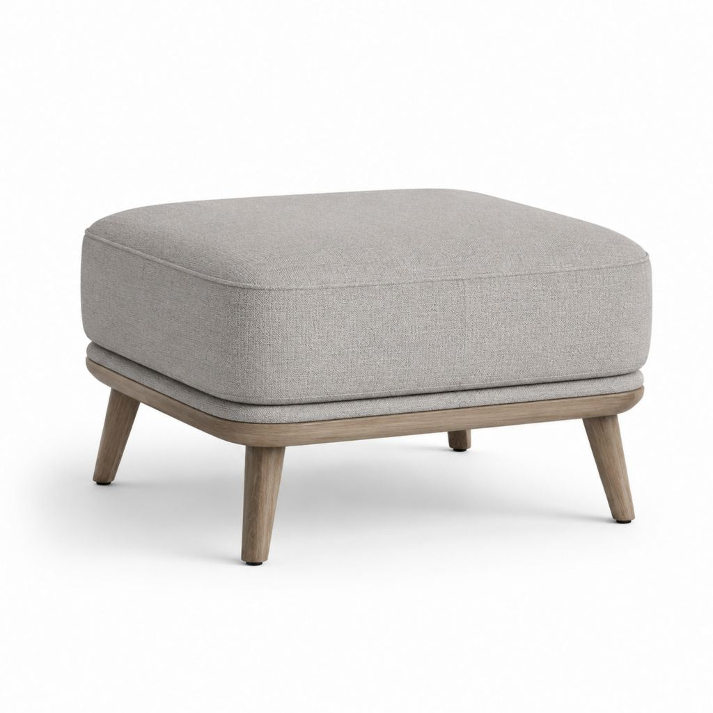 Repose-pieds rembourré gris en polyester rectangulaire avec pieds en bois massif 80 x 60 x 43 cm