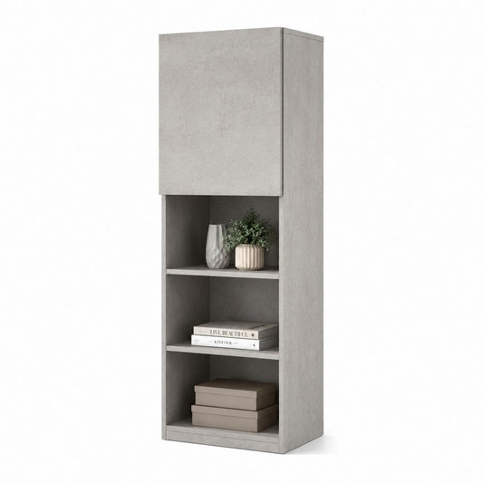 Colonne de rangement gris béton en panneau de particules avec porte et 3 niches 40 x 30 x 150 cm
