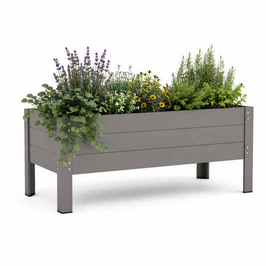 Jardinière sur pieds rectangulaire grise en acier galvanisé thermolaqué 120 x 60 x 80 cm