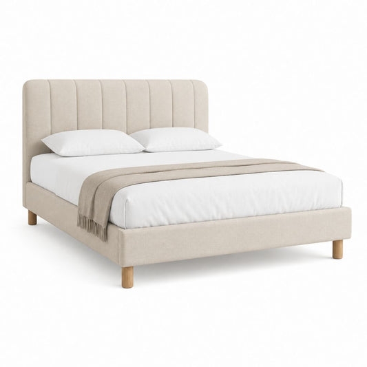Lit à ressorts double beige en polyester rectangulaire 160 x 200 cm