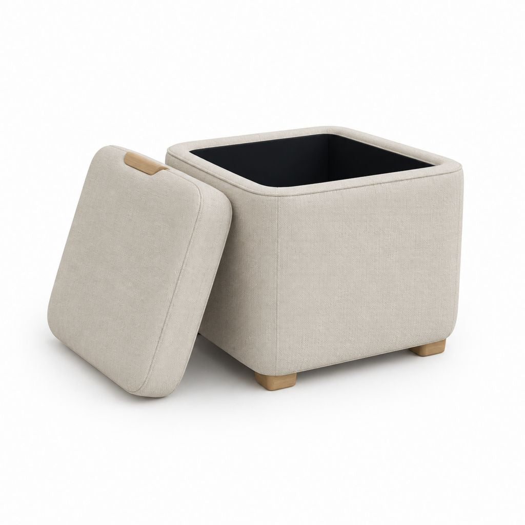 Pouf de rangement carré beige en polyester avec couvercle amovible 45 x 45 x 45 cm