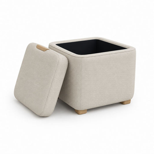 Pouf de rangement carré beige en polyester avec couvercle amovible 45 x 45 x 45 cm