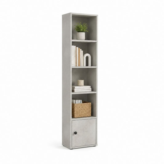 Bibliothèque colonne grise en panneaux de particules mélaminés 40 x 30 x 180 cm avec porte