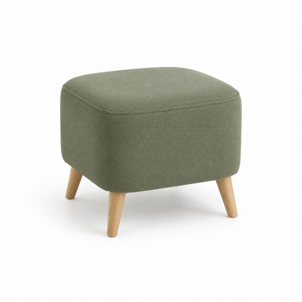 Repose-pieds pouf carré vert en polyester avec pieds en bois massif 45 x 45 x 43 cm