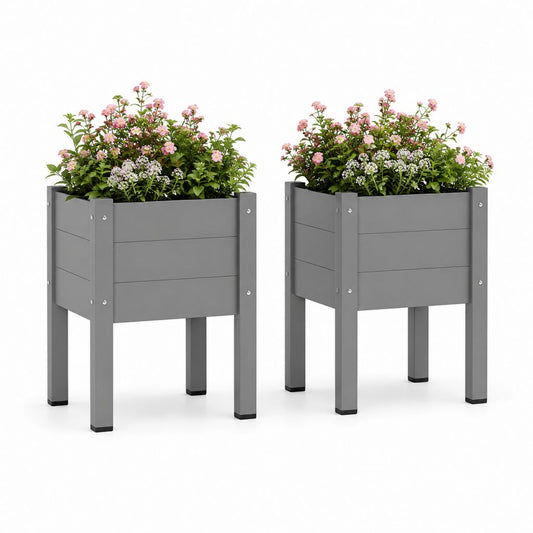 Lot de 2 jardinières surélevées carrées grises en acier peint par poudrage 60 x 60 x 80 cm