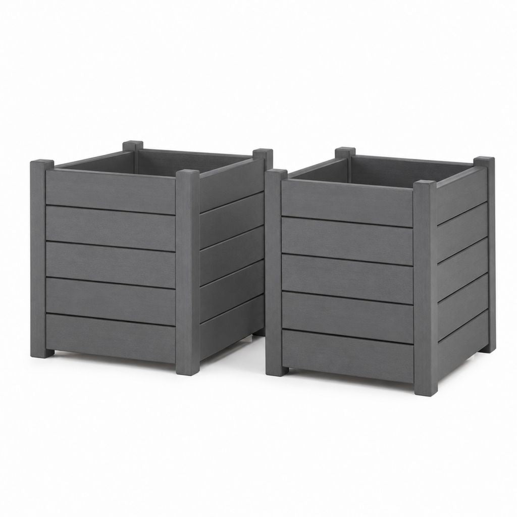 Lot de 2 pots de fleurs carrés gris anthracite en polypropylène 50 x 50 x 50 cm