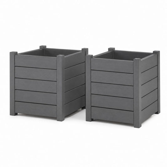 Lot de 2 pots de fleurs carrés gris anthracite en polypropylène 50 x 50 x 50 cm
