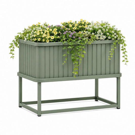Jardinière surélevée rectangulaire vert sauge en acier galvanisé 100 x 40 x 80 cm