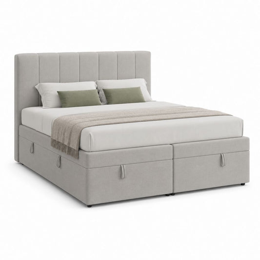 Lit boxspring à tiroirs gris clair en polyester rectangulaire 160 x 200 cm