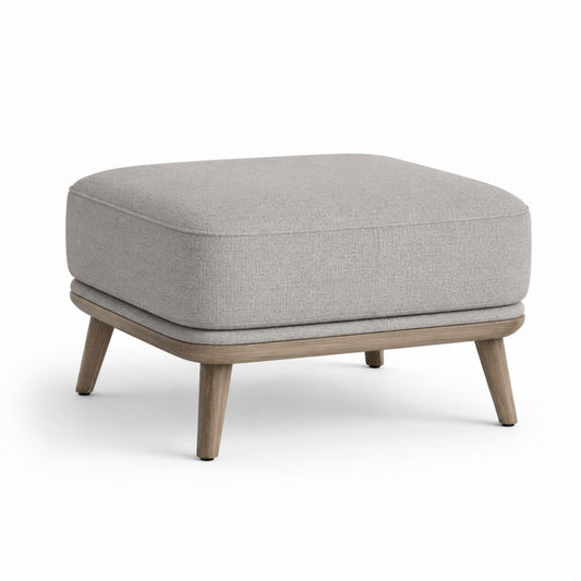 Repose-pieds rembourré gris en polyester rectangulaire avec pieds en bois massif 80 x 60 x 43 cm